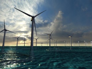 Architectural rendering of floating offshore wind farm (c) Takeshi Ishihara