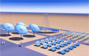 Illustration of solar power generation in the desert, the theme of GS+I project. (c) Global Solar+ Initiative.