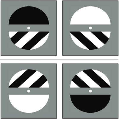 Four black and white circles.