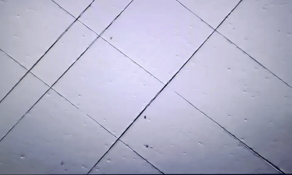 A grid of black scratches on a greyish white surface fades into a smooth surface.