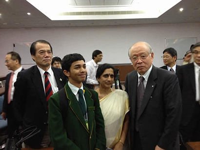 Dr. NOYORI, President of RIKEN was introduced to the student and teacher from Bishop Cotton Boys' School.