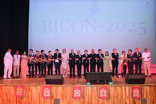 University representatives from Japan and India gathered on stage for the opening ceremony of BICON 2025.