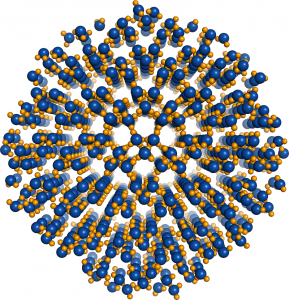 Nucleus of Ice 0. Nucleus of Ice 0. Oxygen atoms are colored in blue, hydrogen atoms in yellow.