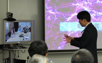 Talking with researchers at Princeton University via video connection.