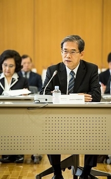 President Hamada giving speech