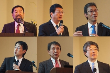 Prof. Ken Furuya, Executive Vice President of UTokyo, Prof. Yoshinori Murakami, Dean of IMSUT, Prof. Teruo Fujii, Director General of IIS, Prof. Yoshihiro Kawaoka (IMSUT), Prof. Hiroshi Kiyono (IMSUT), Prof. Tomonari Yashiro (IIS)