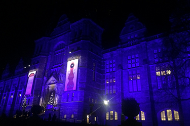 Enveloped in blue lighting, the Nordic Museum exudes an enchanted atmosphere