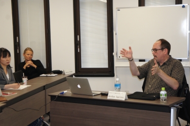 Dr. Squires giving his presentation, with Ms. Brewer seated on the left