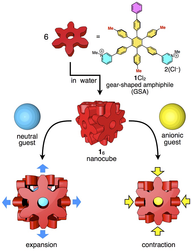 Research cartoon showing hexaphenylbenzene molecules forming a cube