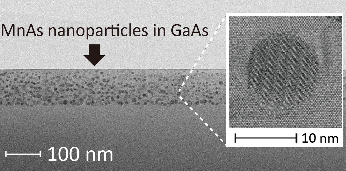 Several small dark blobs sit inside an area of lighter grey. A magnified section shows a dark blob in more detail to the right.