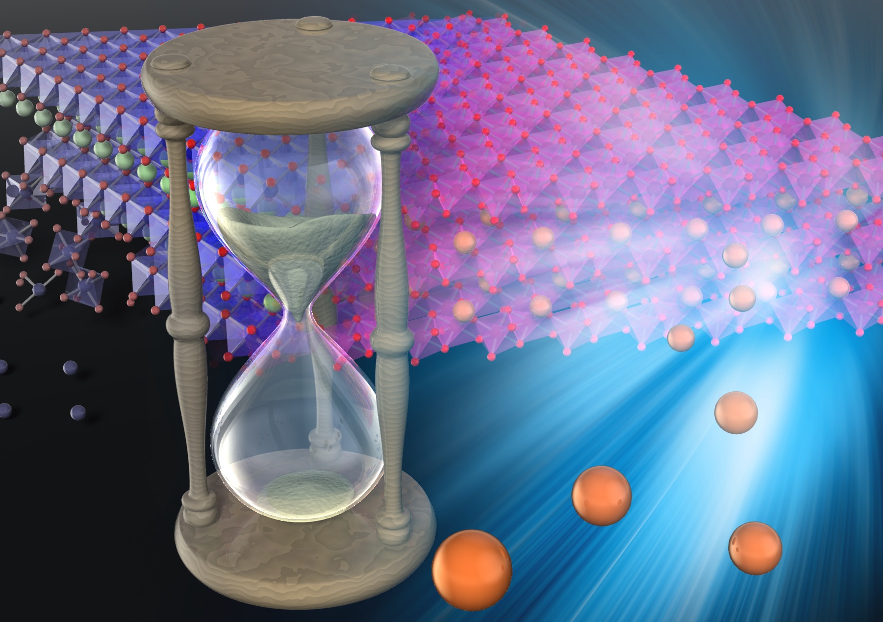 An hour glass in front of an array of molecules