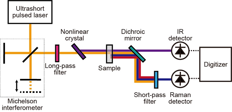 Simplified research schematic of the components of the complementary vibrational spectroscope.