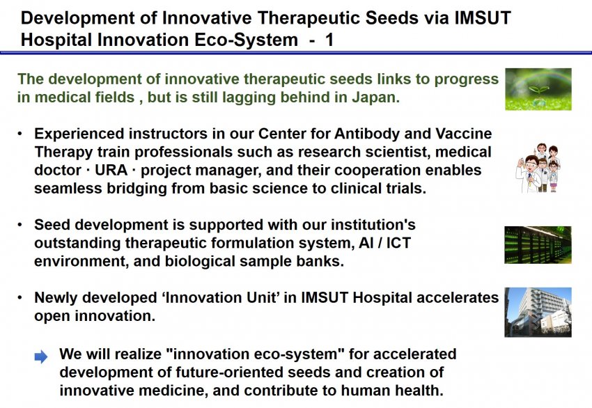 The agenda of Innovation eco-system in IMSUT Hospital