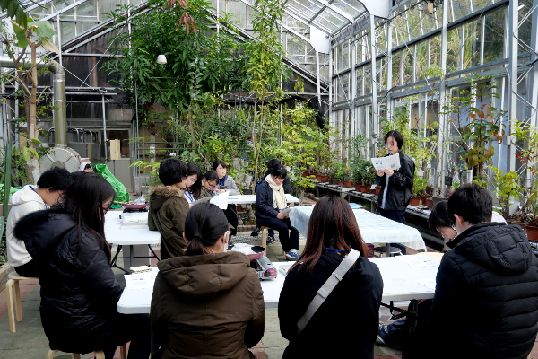 Students sitting inside a building