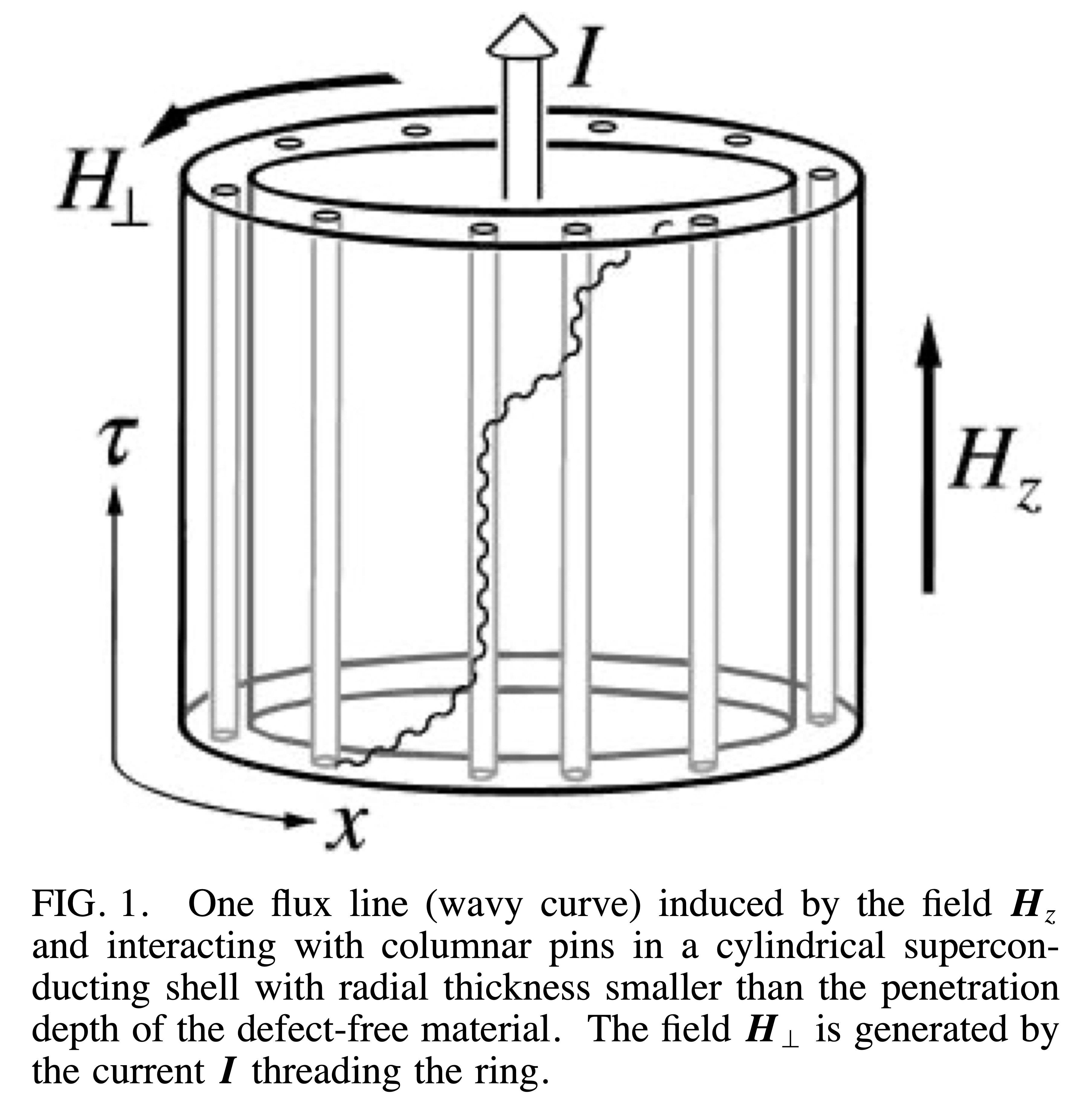 羽田野が1996年に導入した非エルミート量子系のもととなる古典統計力学系。第2種超伝導体に柱状欠陥と磁束線が含まれている。