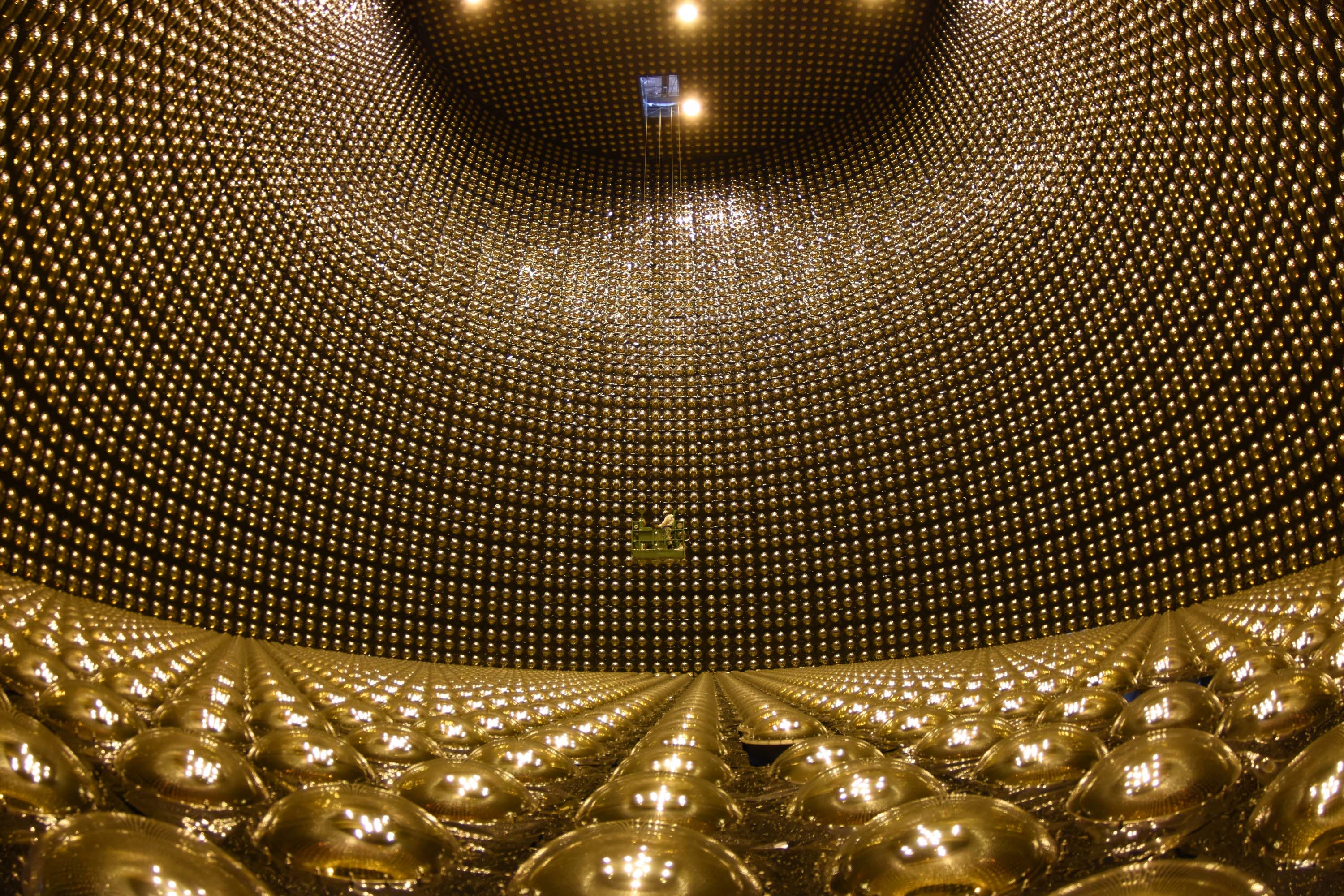 An array of golden orbs on a dark background