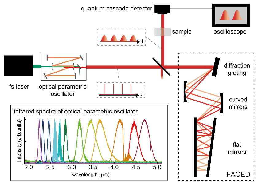 Line diagram on white background. Shapes represent parts of the system, lines represent waves.