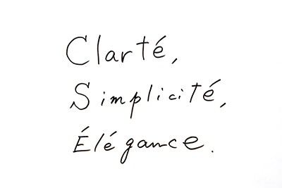 直筆コメント：Clarte,Simplicite,Elegance