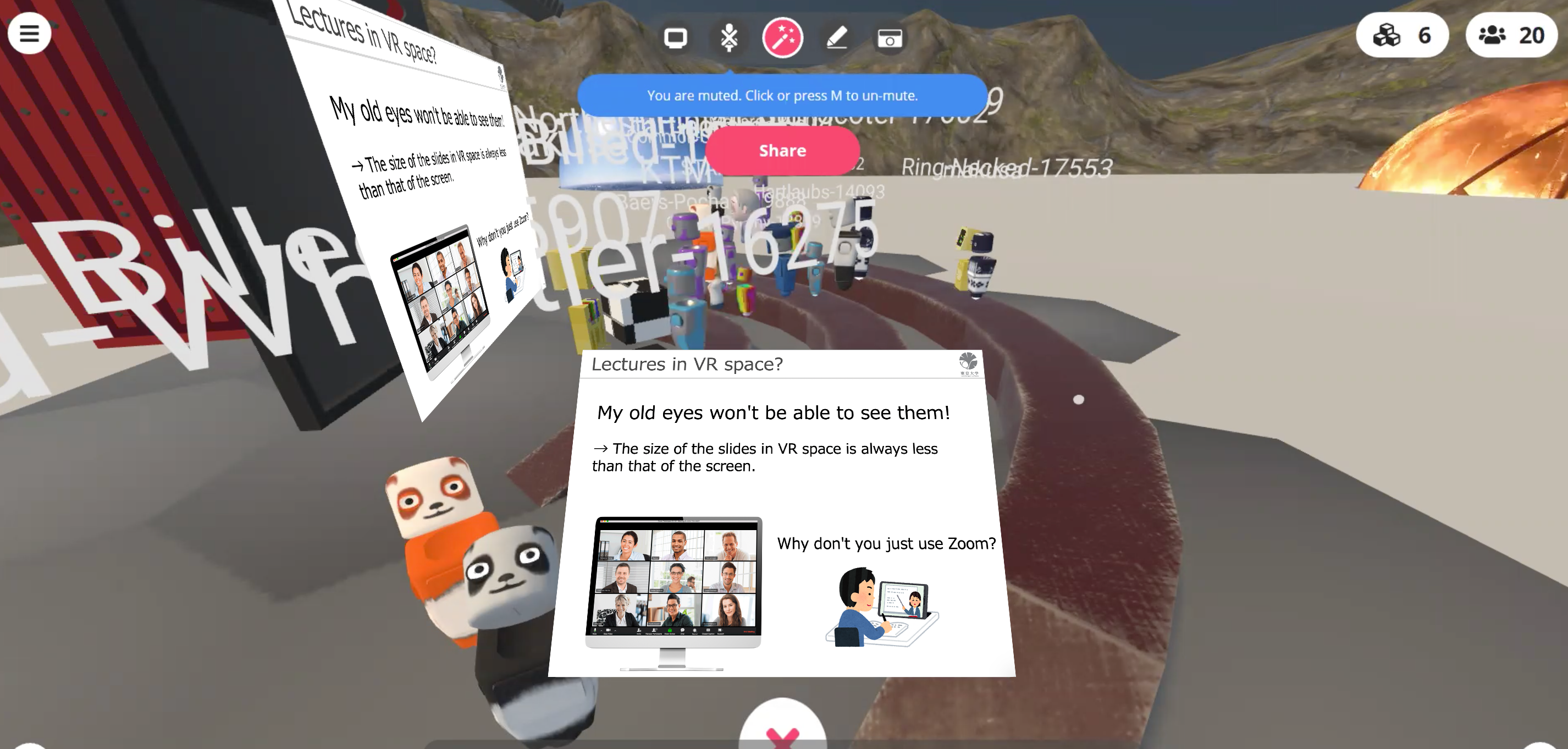 A VR lecture in "Hubs," the social VR platform