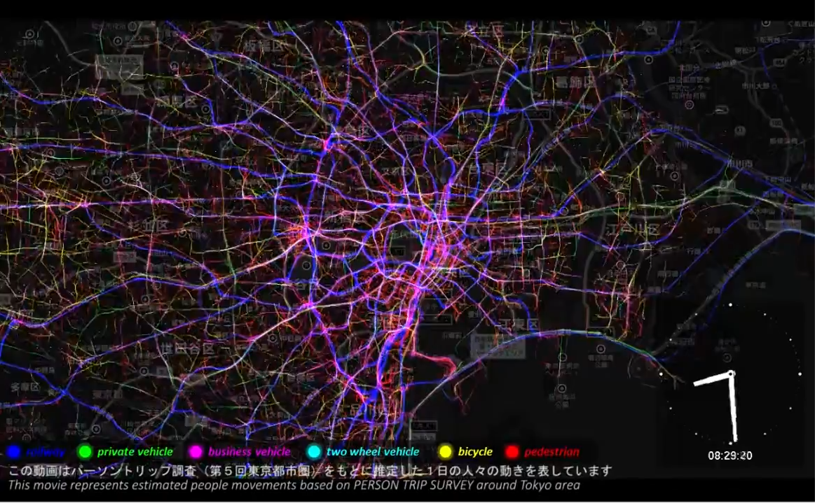 Visualization of PFLOW data using Person Trip survey data (2008 Tokyo Metropolitan area)