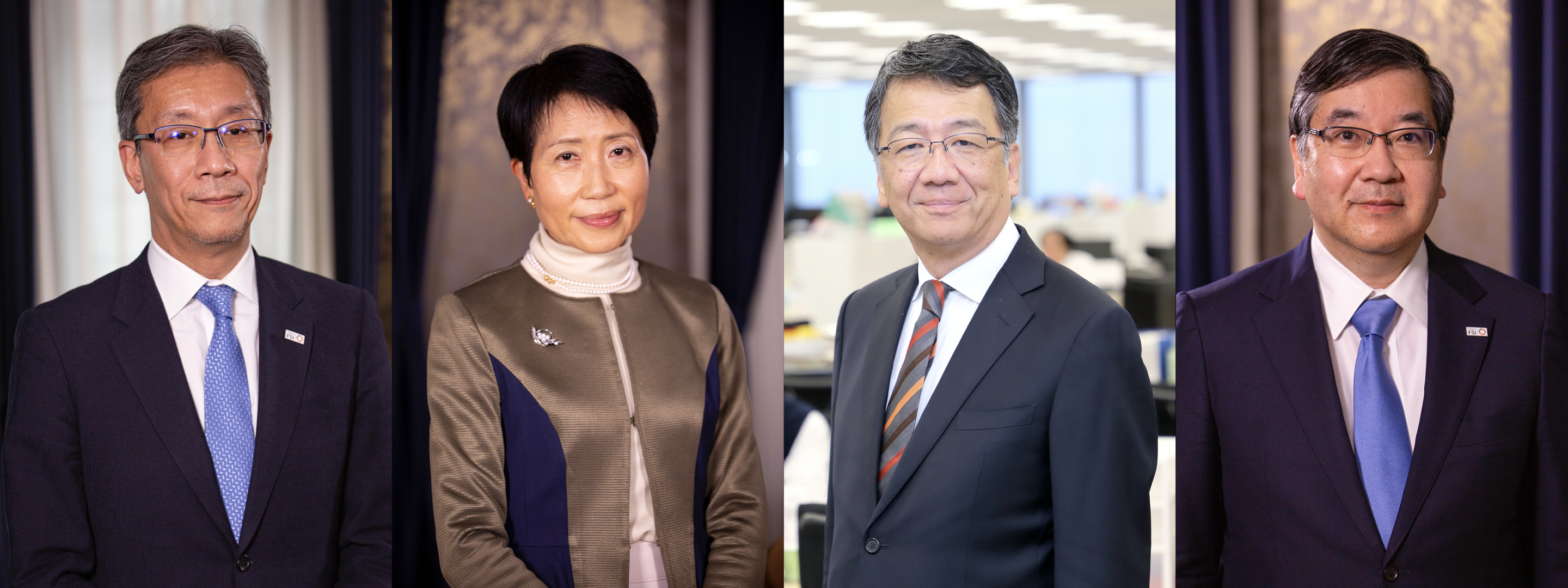 写真:藤井輝夫東京大学次期総長、石井菜穂子ダイレクター、和賀昌之社長、五神真総長