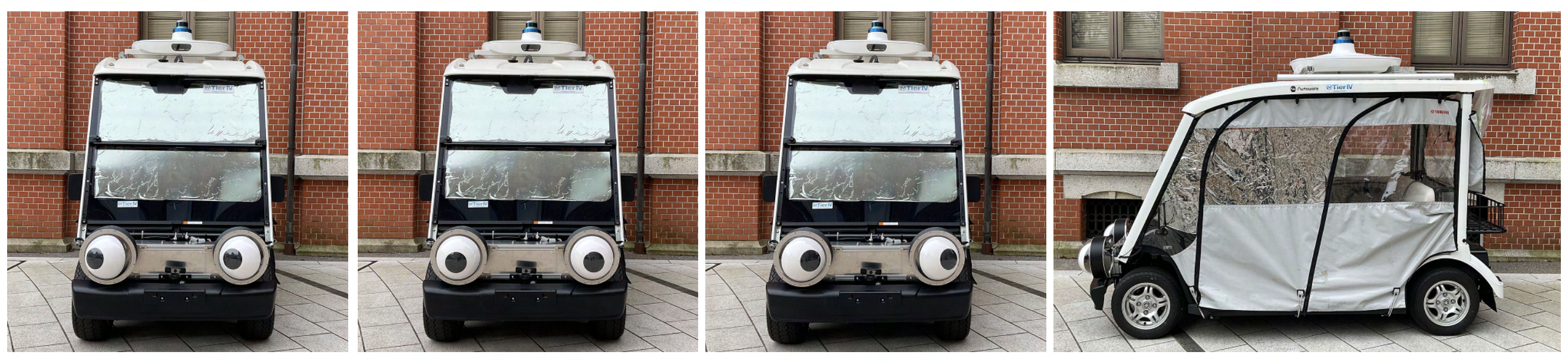 Four views of the cart with eyes, from the front and side