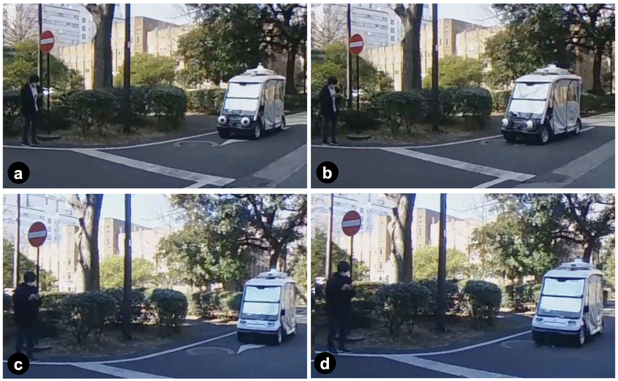 Four images of the car as in the experiment, two with eyes and two without. 