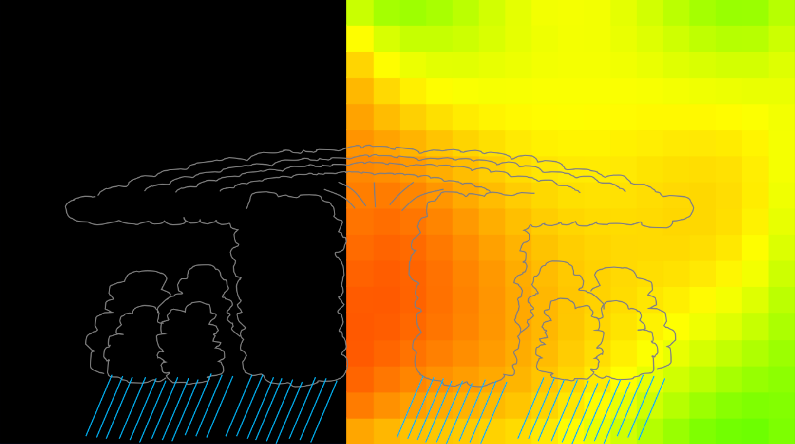 A line diagram of a cyclone, the right side has colored squares over the line drawing