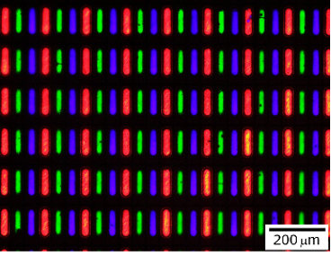 今回開発した量子ドット発光素子のRGB画素