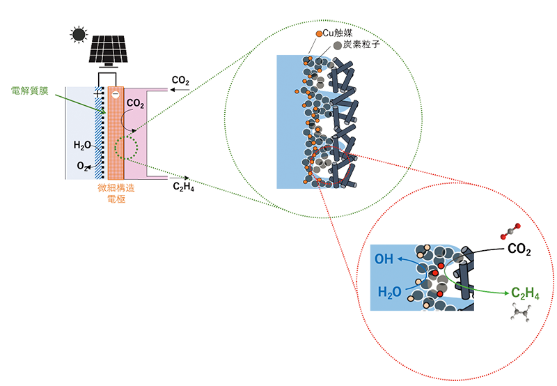 CO2;電気化学還元装置の模式図