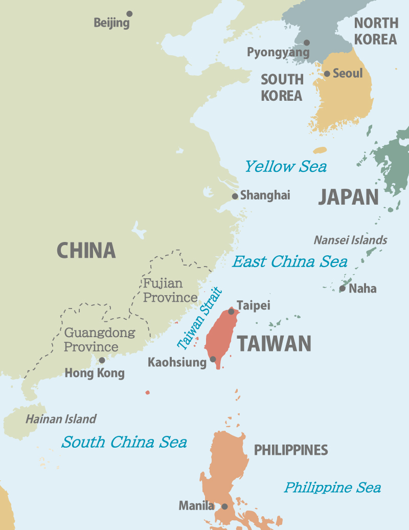 Map of taiwan and surrounding countries
