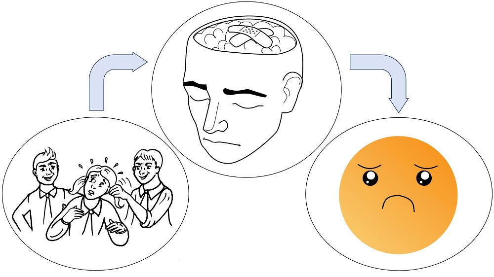 Image illustrating association of bullying victimization, impaired brain development and psychotic experiences