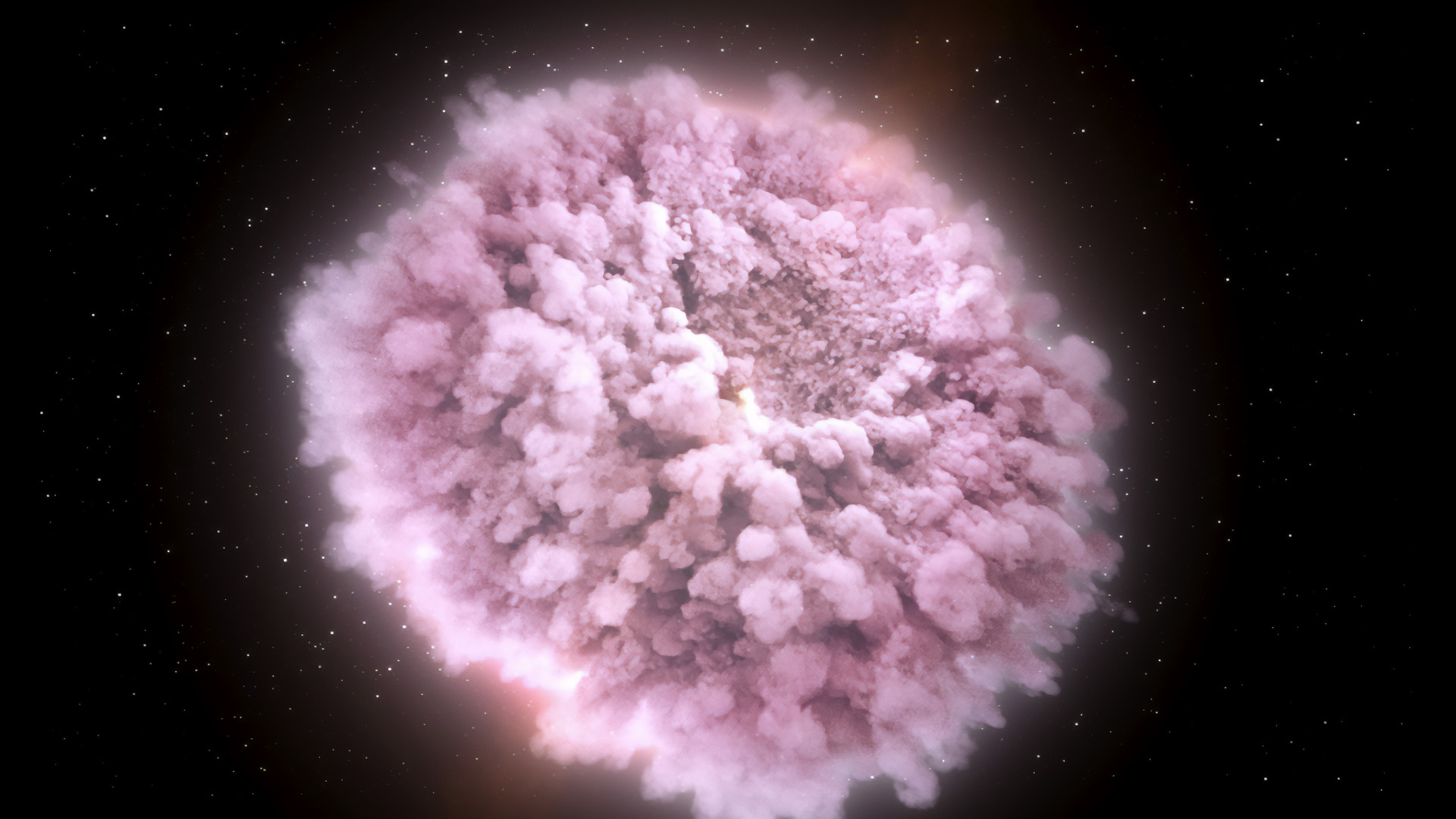A puffy pink cloud on a background of stars