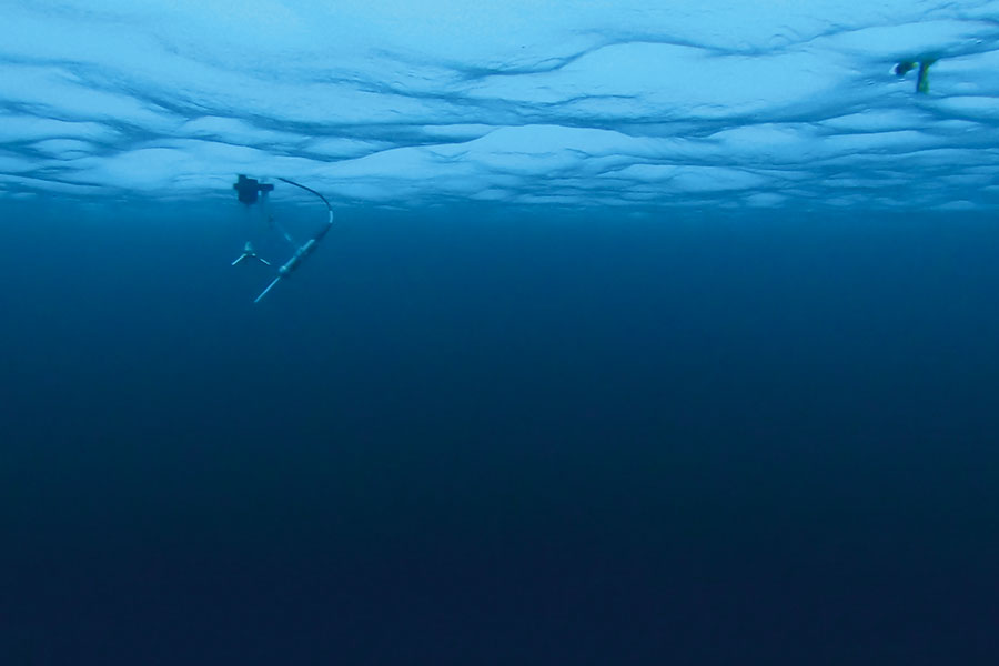 デコボコした海氷と海中の様子