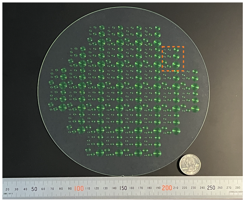 A large grey circle covered in smaller green circles.