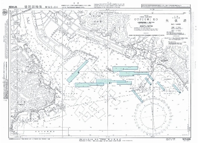 The numbers and light blue areas on the map show the numbers assigned to the underwater investigations and the areas where the investigations were made, respectively.