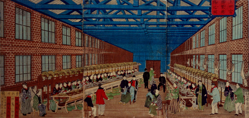 Utagawa Kuniteru, Tomioka Silk-spinning Mill in Joshu. In the collection of Tomioka City Museum/Fukuzawa Ichiro Memorial Gallery.