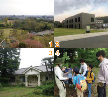 1.森林、2.田無本館、3.旧事務棟、4.森林でのイベント活動