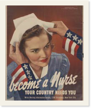 看護師にナースキャップをかぶせているイラストが描かれた「Become a Nurse」と書かれたポスター